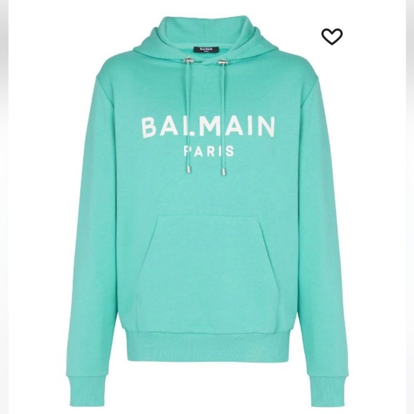 Balmain Unisex logo-print hoodie with kangaroo pocket see green white large - Picture 6 of 16